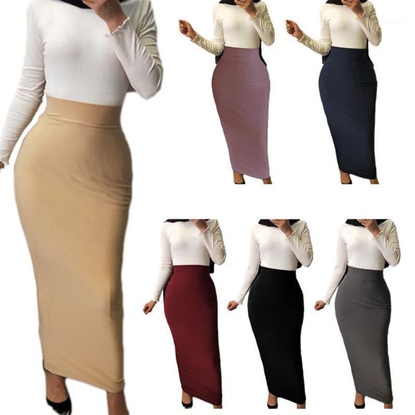 

2020 muslim women long pencil skirt modal cotton islamic bodycon slim high waist stretch half dress maxi arab solid sheath skirt1, Red