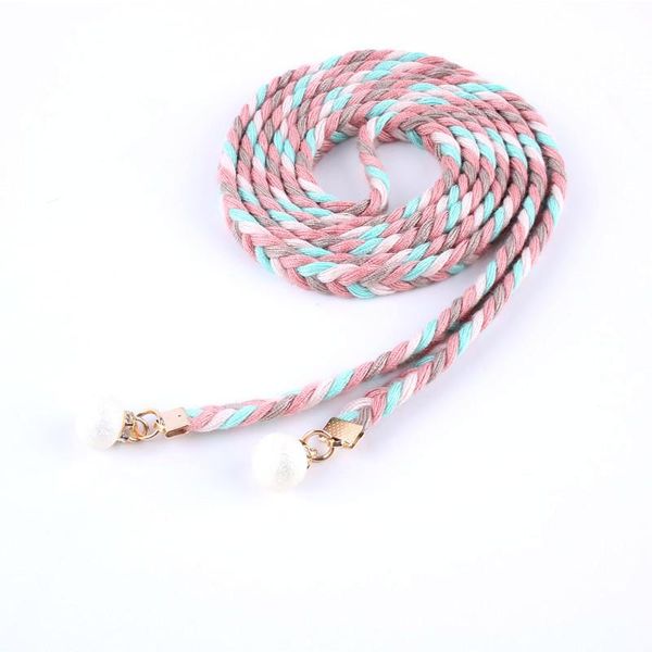 

ladies multicolour pearl knitted twist weaving braided belts for women waist knot rope female cotton string strap, Black;brown