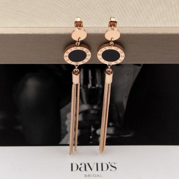 

fashion black roman numeral round snake chain tassel rose gold long stud earrings for women jewelry wholesale, Silver
