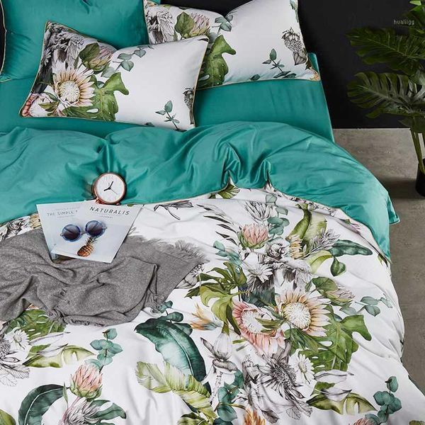 

luxury 600tc egyptian cotton european flowers print bedding sets full  king size duvet cover pillowcase flat sheet set #/1