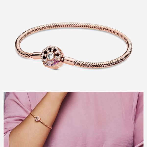 

2020 new 925 sterling silver bracelet rose gold pink fan button bracelet fit european charm bracelets women jewelry, Black