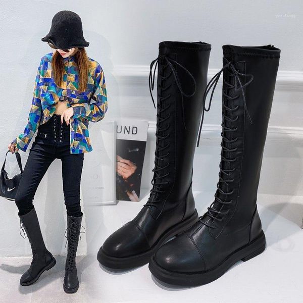 

women's boots snow boots motorcycle winter heighten knee-high lace-up casual shoes women's shoes1, Black