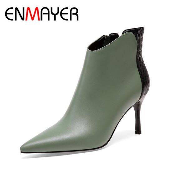 

enmayer winter woman shoes pionted toe high heel boots shoes woman dating party weeding boots genuine leather cy065, Black