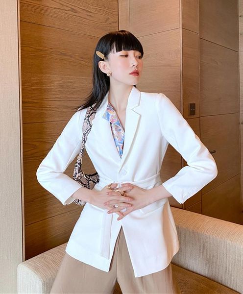 

women's suits & blazers autumn winter women chic office ladies notched collar blazer fashion casual long sleeve belted sashes loose ele, White;black
