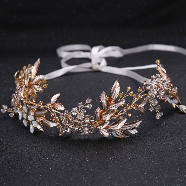 

старинные золотые листья цветы свадебные повязки с лентой tiaras de nooiva головной убор женские девушки волосы ювелирные изделия аксессуары, Golden;silver