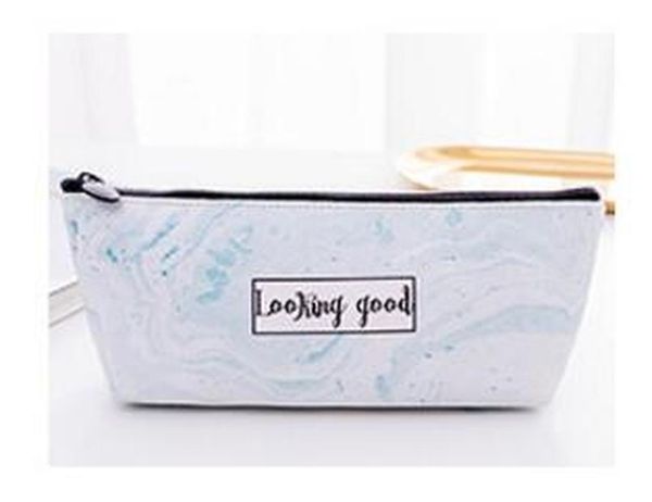 

marble zipper school pencil case large pu leather waterproof pencil pouch bag for girl kawaii school supplies stationery product wmtytg