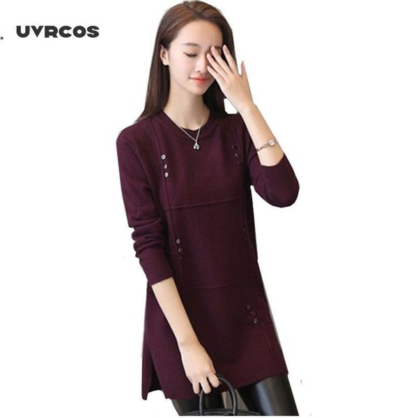 

uvrcos 2020 autumn winter long sweater knitwear warm women's pullover o neck thicken plus velvet female soft knit sweater, White;black