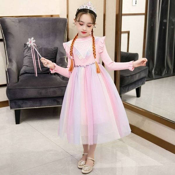 

new print ice snow princs pink 2 aisha long sve autumn and winter girl's drs udmn, Red;yellow