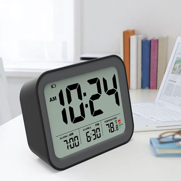 Mesa Relógio Eletrônico Escrivaninha LCD Snooze Silencioso Despertadores Digitais com Exibição de Temperatura Calendário Luz de Fundo Aluno ZL0364