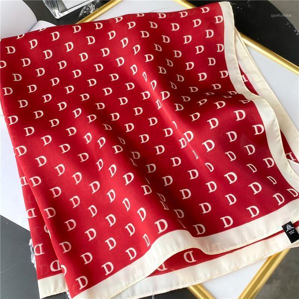 

scarves female silk neck scarf letter d print square hair foulard head band shawls and wraps neckerchief bandana 70*70cm1, Blue;gray
