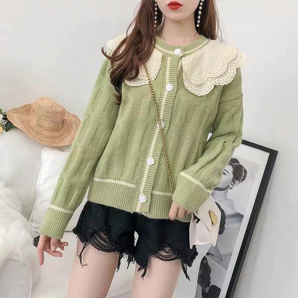 

women 2020 spring autumn new fashion chic sweet o-neck cardigan coat female single breasted long sleeve knitted chic sweater g751, White