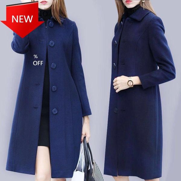 

2020 new single breasted overcoat casual women's woolen coat autumn and winter woolen coat female mid-long, Black