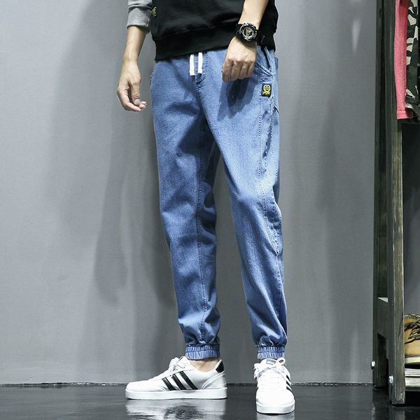 

2021 spring new men's loose jeans youth trousers korean elastic casual pants, Blue