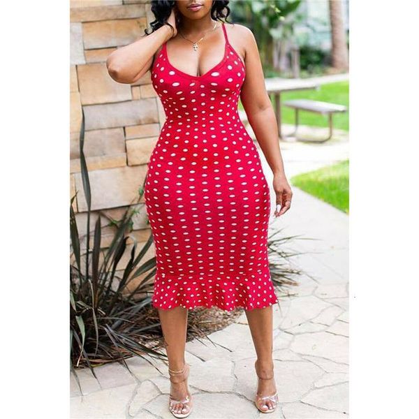 

womens strap dress polka dot maxi dress ladies v neck sleeveless dress bodycon ruffle beach party wear summer 2021, Black;gray