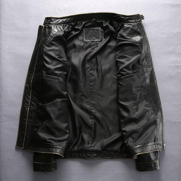 

men's leather & faux 2021 vintage black men slim fit biker's jacket large size xxxl genuine cowhide autumn american motorcycle coa
