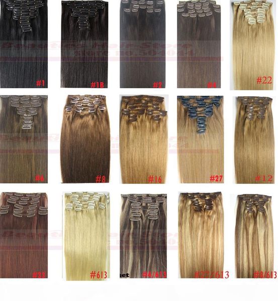 

zzhair 16"-32" 100% brazilian remy human hair clips in on human hair extension 10pcs set full head 120g-220g straight hair, Black;brown