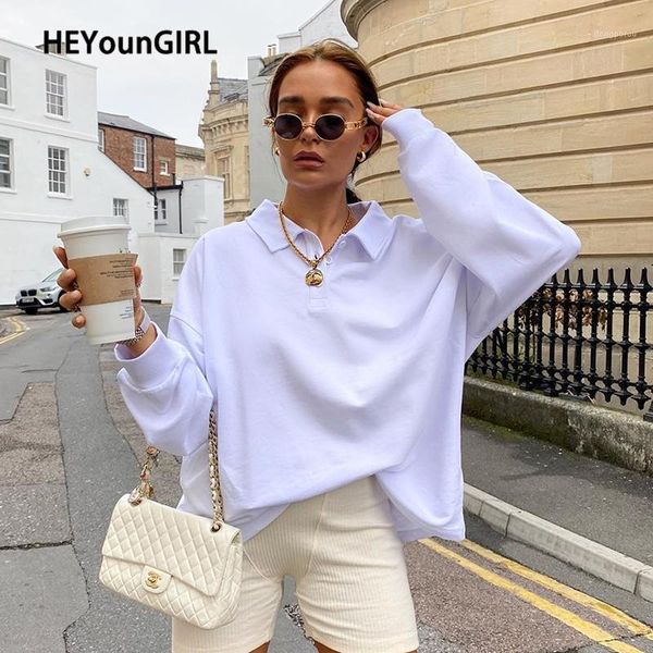 

heyoungirl white casual oversize sweatshirt women fashion long sleeve cotton sweat shirt ladies turn down collar pullover autumn1, Black
