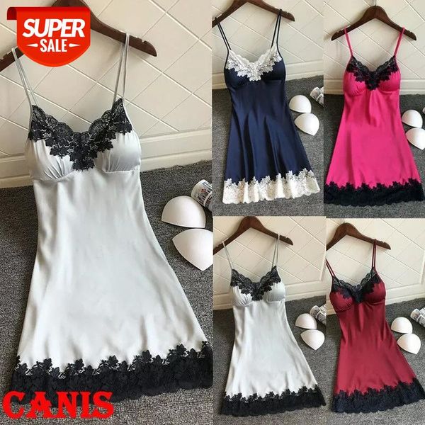 

new summer women satin lace suspender nightdress sleepwear babydoll lingerie sleepwear set #n44e, Black;white