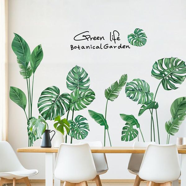 

wall stickers [shijuekongjian] green plant leaves diy nordic style decals for living room bedroom house decoration