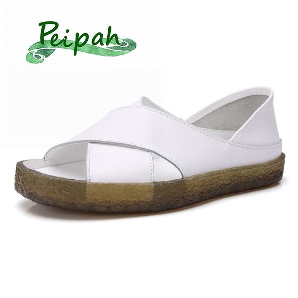 

peipah 16 style genuine leather summer women sandals flat sandalias mujer ladies sandals summer shoes casual female flip flops y200405, Black