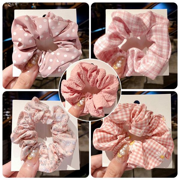 

5 pcs/bag women girls elegant plaid flower elastic hair bands lady lovely soft scrunchies rubber bands female hair accessories