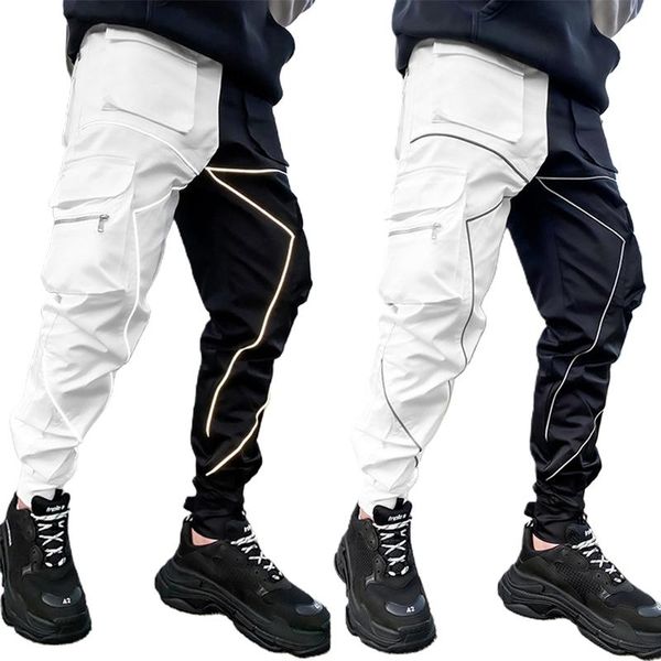 

spring autumn cargo pants men fashion hip hop cool high street joggers nighttime reflective trousers casual men's sweatpants mh62, Black