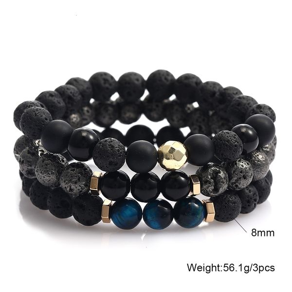 

glass volcanic 8mm lava black beads 3pcs/set for men tiger eye natural stone yoga healing prayer balance bracelet