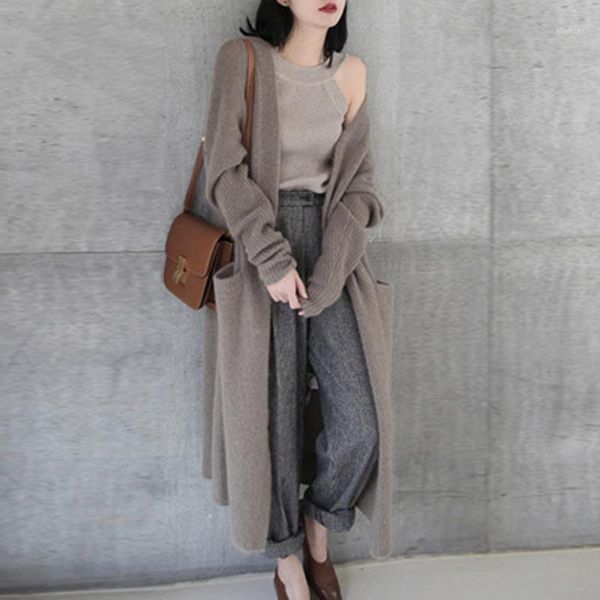 

v neck long sleeve long cardigans sweater women autumn winter 2020 new basic warm pull femme coat gray simple jacket1, White