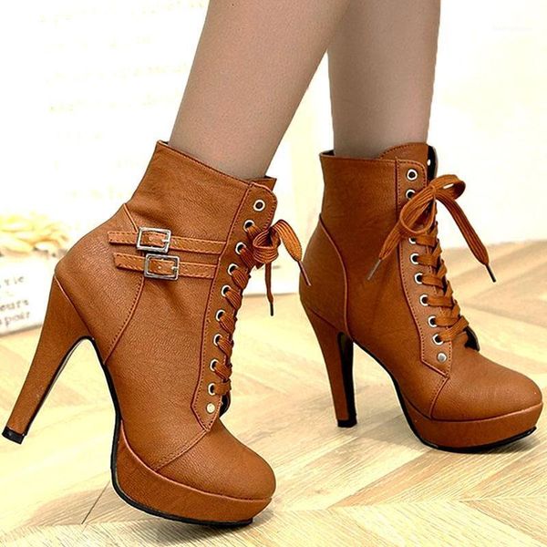 

boots winter women ankle fur thin high heels lace up buckle pu leather wedges causal black wedding platform shoes botas mujer1