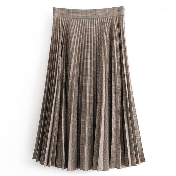 

skirts fandy lokar england style women fashion plaid printed skirt elegant pleated ankle length female ladies ic1, Black