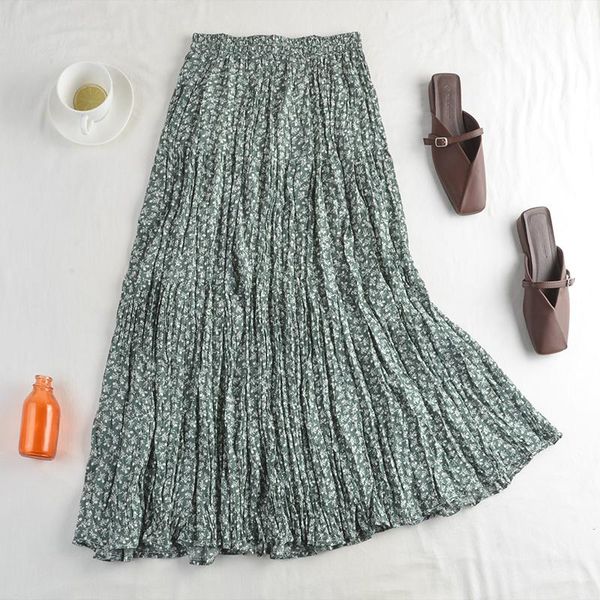 

summer autumn new 2021 elegant floral leopard print tulle long pleated skirts women's high waist loose chic skirt female, Black