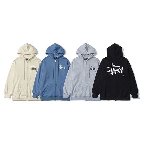 

men and women couple classic zipper cardigan hoodies loose cotton stus sycoat 2020, Black