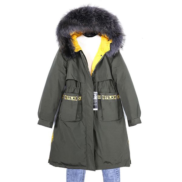 

maomaokong female natural fox fur large collar winter ladies duck warm long down jacket park c1204, Black