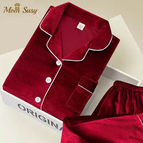 

baby boy girl pleuche pajamas sets 2pcs winter spring autumn kid sleeping pajamas child warm sleepwear home suit 2-14y 201104, Blue;red