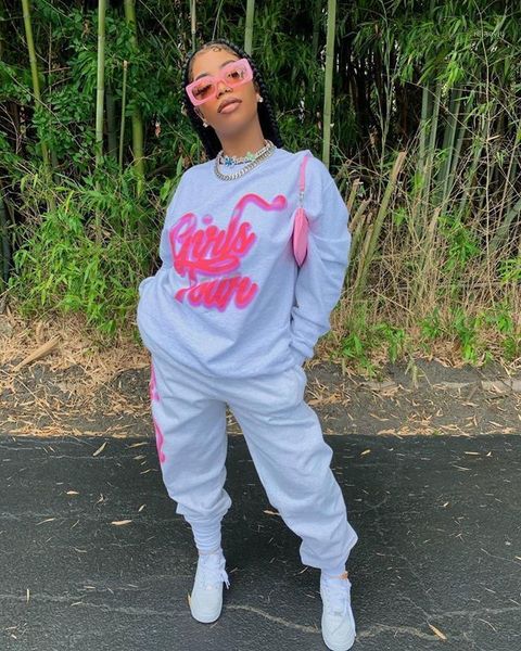 

2 piece outfits for women long sleeve graffiti style letter print sweatshirt+pants loungewear tracksuit sport trendy clothes1, Gray