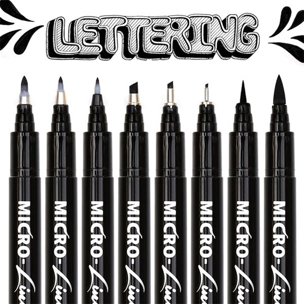 8 pcs mão lettering pênes neelde linha de desenho caligrafia impermeável pigmento desenho marcadores caneta para design arte suplie 201222