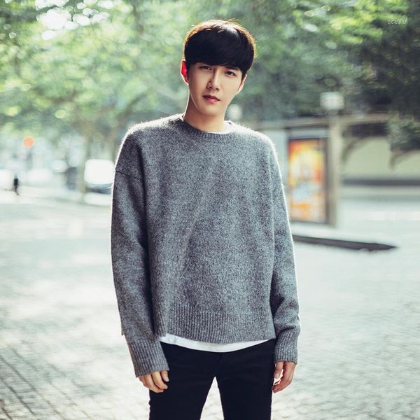

men's sweaters fashion 2021 spring autumn casual men's clothing left shoulder knit shirt loose round neck students pullover1, White;black