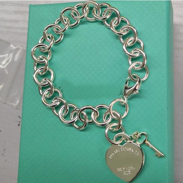 

original ladies s925 sterling silvers classic heart tag key logo o-shaped silvers men jewelry couple holiday gift, Golden;silver