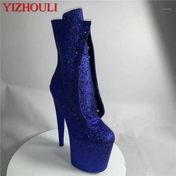 

knight female 8-inch high heel sequined material female boots 20cm custom-made in a variety of color pole dancing ankle boo1, Black