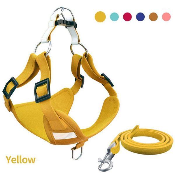 

adjustable buckles outdoor walking reflective stripe training soft safety puppy dog harness pet supplies pull rope suede fabric1