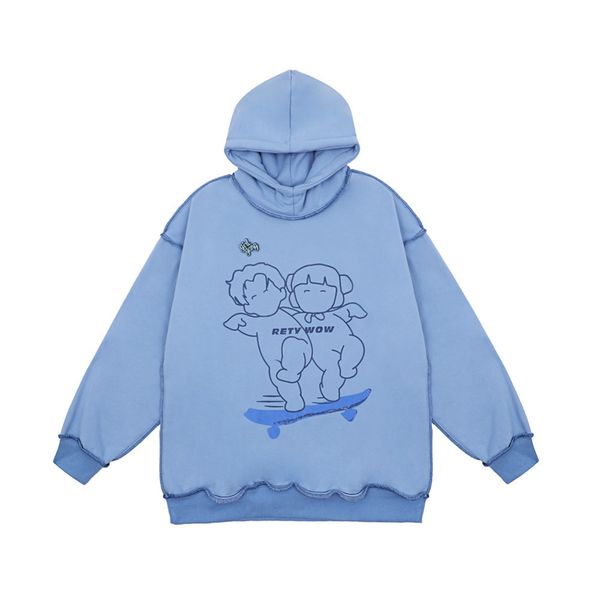

2021 cartoon, printed a polar, double-sided seam, male nightgown, fashion mark, turtleneck, hood, pullover's street. tz6l, Black;brown