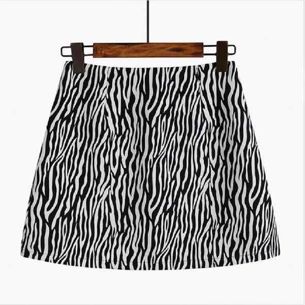 

skirts zebra print short skirt women's high waist a-line 2021 fashion thin black