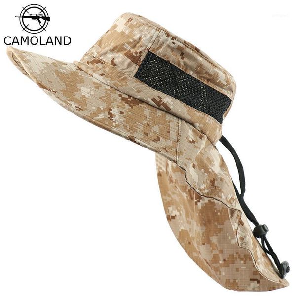 

wide brim hats camoland summer bucket hat men camouflage sun male outdoor uv protection hiking cap with neck flap mesh breathable cap1, Blue;gray