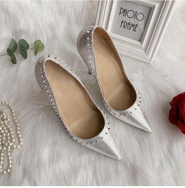 

custom silver spring/fall wedding shoes nail rivets 12 cm high heels high heels, Black