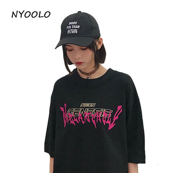 

nyoolo summer t shirt vintage design streetwear letters embroidery o-neck short sleeve t-shirt women/men y19060601, White