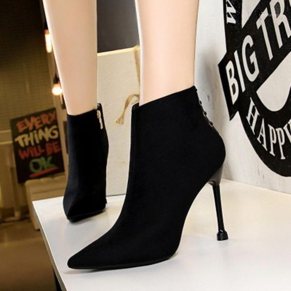 

2021 fashion women winter ankle boots women keep warm zipper high heels female party solid color ladies short boots1, Black