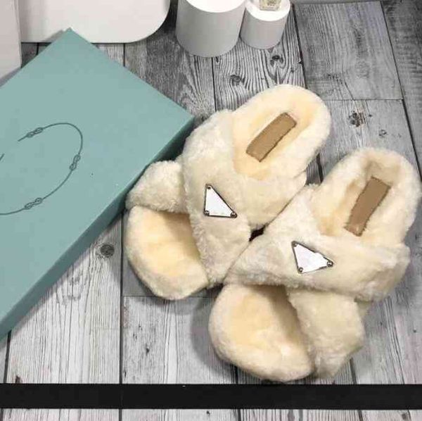 

lambswool platform designer heel slides slipper women brand plush woolen scuffs slippers flat heels cross strap home sandals luxurys flip, Black