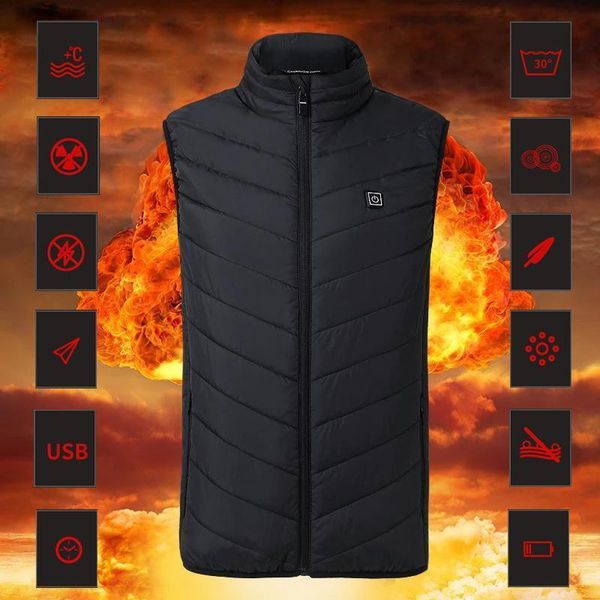 

new 9 places heated vest men women usb heated jacket heating vest thermal clothing hunting winter heating jacket blacks-4xl, Black;white