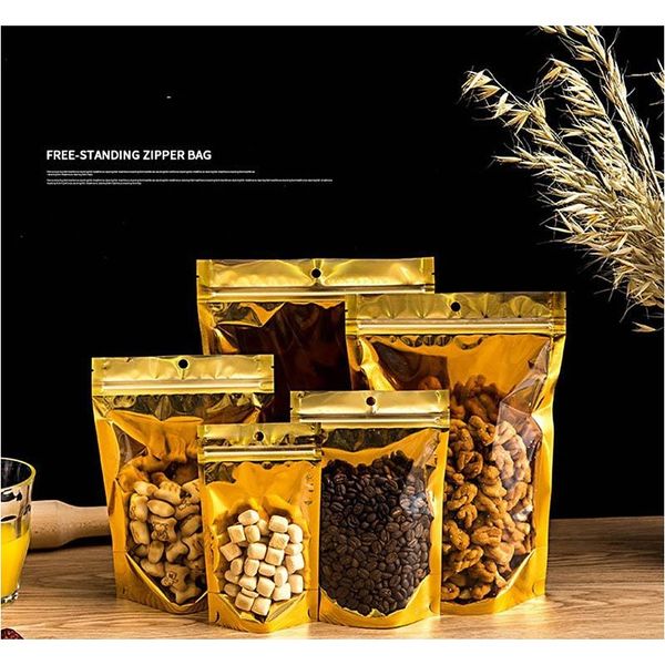 

gold zipper aluminized packing bags resealable matte/clear dried food storage bags candy smell proof storage zipper jllean lajiaoyard