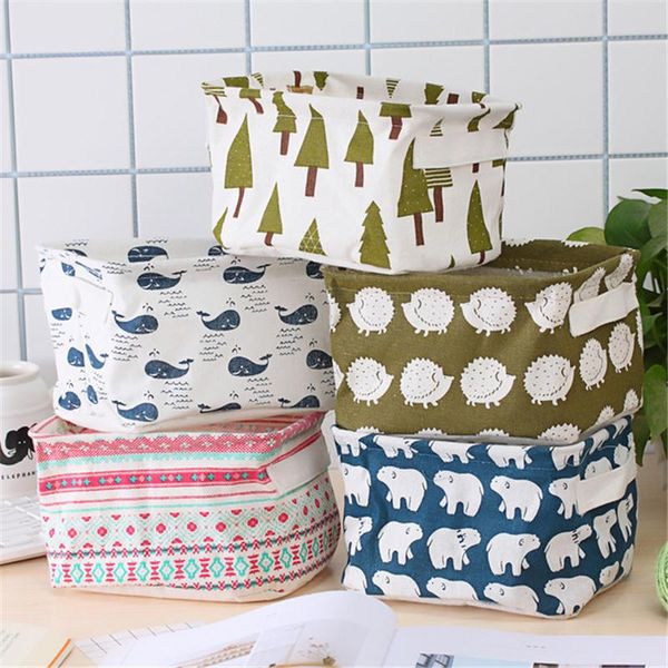 

folding storage baskets waterproof printing desklinen cotton book cosmetics sundries toys storage box organizer laundry bask